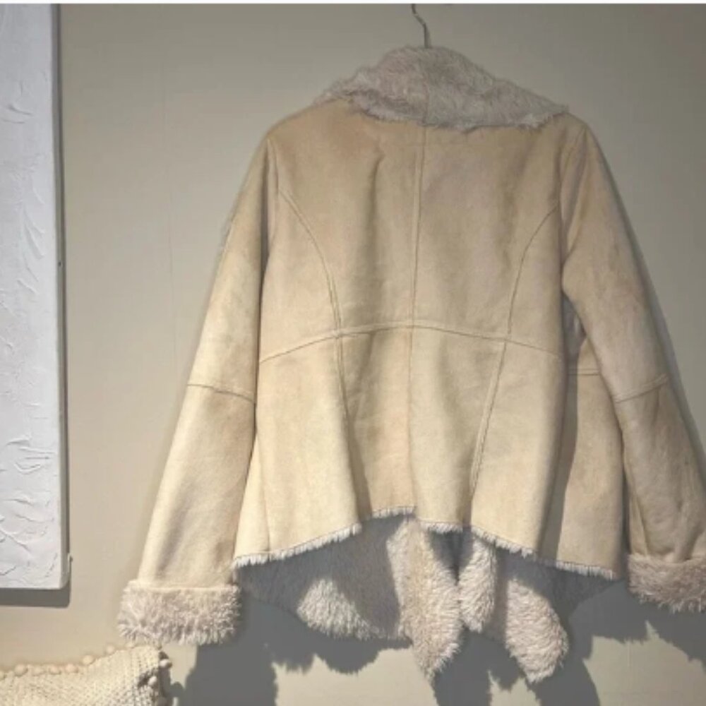 River Island Suedette Borg Lined Waterfall Open Jacket -XL in Cream -Stock Photo - Picture 6 of 7